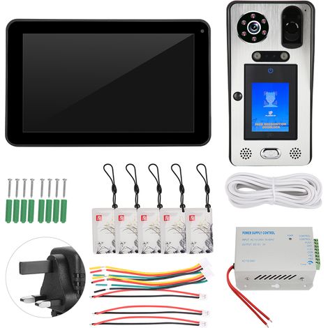 Sonnette vidéo filaire 1080P HD 9 pouces WiFi avec reconnaissance faciale, empreinte digitale, mot de passe, RFID, interphone de porte 100-240V UK (1/5)