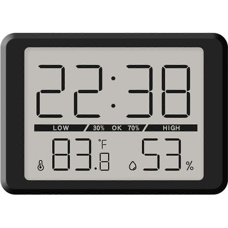 Réveil numérique magnétique moderne avec affichage de l'heure, de la date, de la température et de l'humidité fonctionne sur piles convient aux salons noir. (1/5)