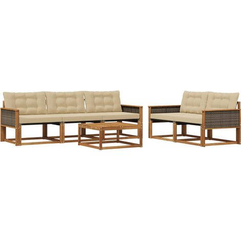 Conjunto de sofás de exterior con cojín 6 pcs Natural y Beige vidaXL (1/5)