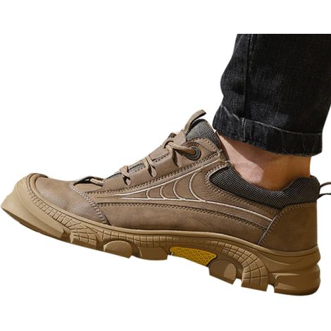 Men's Safety Shoes Lightweight Steel Toe Sneakers Puncture Resistant Work Utility Shoes, Brown, Size: 37