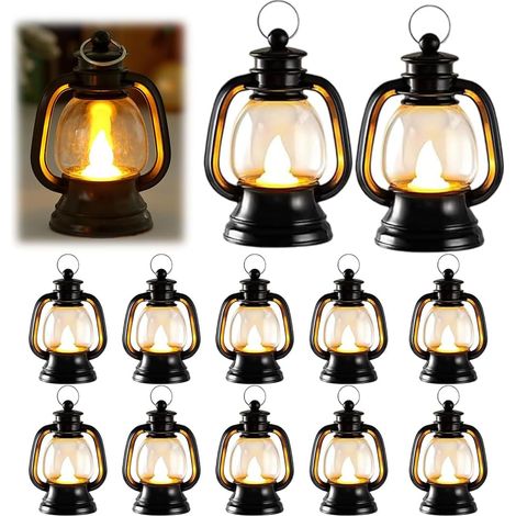 CCYKXALot De 12 Mini Lanternes, Mini Lanternes LED Noires, Ancien Bougie Lantern, Min, Décoration De Table De Noël Pour Pièce Maîtresse Halloween Noël Fête (1/5)