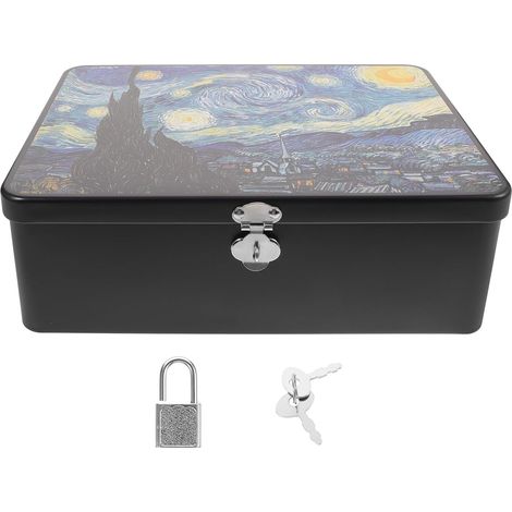 Boîte en Fer-blanc avec Serrure, Boîte de Rangement Métallique avec Couvercle Verrouillable, Légère et Décorative, Protège Bijoux et Souvenirs sur Bureau (1/5)