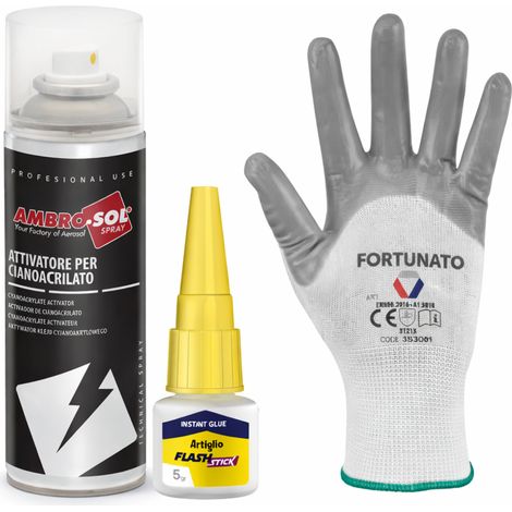 Kit incollaggio istantaneo colla 5 g con attivatore spray 200 ml e guanti (1/5)