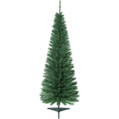 HOMCOM Albero di Natale Artificiale Slim 150cm Base in Metallo 294 Rami Verde