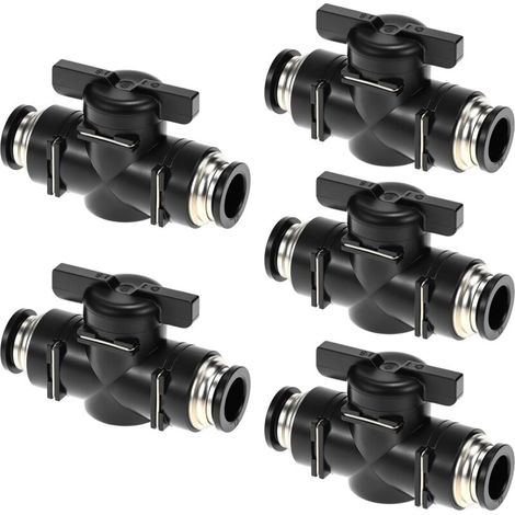 Vanne d'arrêt pneumatique 5 pièces, raccord rapide pour tuyaux Ø12 mm (1/4)