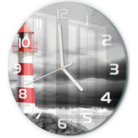 Horloge Murale Ronde Quartz Verre Trempé Design Moderne Salon Chambre Bureau Phare fi 30 cm (1/5)