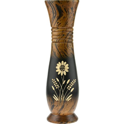 Vase à Fleurs en Bois de manguier Marron Noir Rond Moderne, Floral Fait à la Main Vase d'intérieur (1/5)