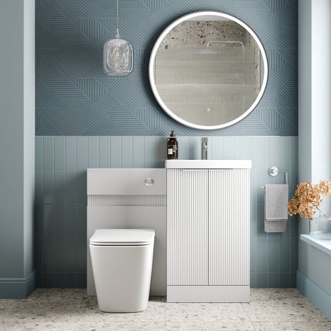 1000mm Fluted Bathroom Vanity Unit Set and Provence Back-to-Wall Toilet White (1/4)