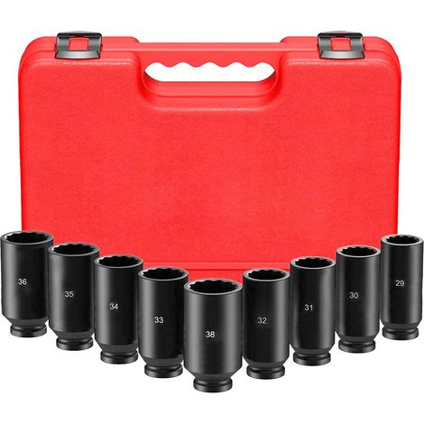 Juego De Vasos De Impacto 1/2" 12 Caras Para Transmisiones 29mm 30mm 31mm 32mm 33mm 34mm 35mm 36mm 38mm, 9 unidades (1/5)