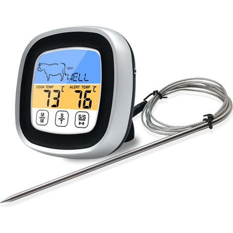 Thermomètre numérique tactile en acier inoxydable noir pour viande, cuisine et barbecue (1/5)