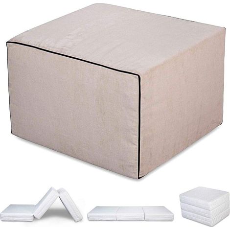 EVERGREENWEB - Pouf Letto con Rivestimento Sfoderabile trasformabile in Confortevole Materasso Singolo 80x190 WATERFOAM alto 15 cm, Pieghevole 3 Pezzi, MULTIUSO Puff Futon Salvaspazio per OSPITI, colo