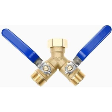 Répartiteur en Y à 2 voies en laiton, raccord d\'eau 3/4\" avec 2 robinets d\'arrêt séparés, poignée allongée en acier inoxydable 304, connexion pour deux appareils (1/4)