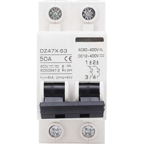 Disjoncteurs 50A 400V AC DC, 2P 4KA Disjoncteur à Déclenchement électromagnétique à capacité de Rupture pour Système PV à Panneaux Solaires, Installation sur Rail DIN 35 Mm Disjoncteur bipolai