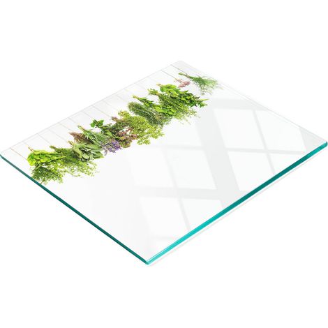 Vassoio da cucina in vetro con grafica a ghirlanda di erbe aromatiche, 60x52 cm (1/5)