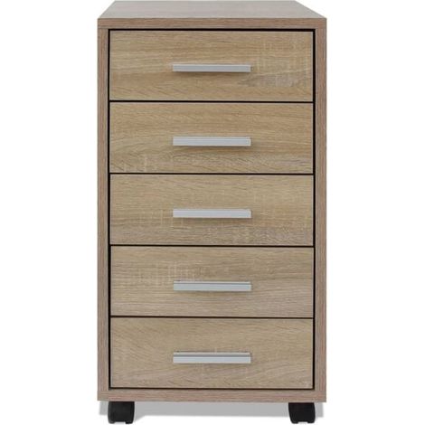 Caisson de Bureau à Roulettes avec 5 Tiroirs, Rangement Mobile en Bois Couleur Chêne pour Maison et Bureau (1/5)