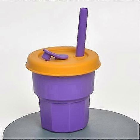 Gobelet en silicone pour enfants (400 ml) avec paille, résistant aux chocs et aux hautes températures, violet + couvercle au curcuma (1/5)