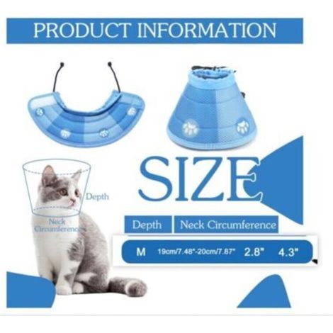 (M) Collerette Chat Anti Lechage Après Chirurgie Protection Cne Rréglable Collerette Chat Velcro pour Chiots Petits Chiens