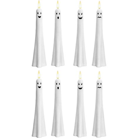 Bougies coniques LED avec capteur, fantôme d'Halloween, sans flamme, bougie LED vacillante, à piles, allumage automatique, lampe de table d'ambiance écoénergétique, lot de 8 (1/5)
