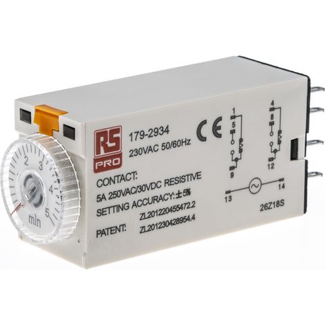 Relais temporisé RS PRO, 230V c.a., Enfichable, 2 contacts ( Prix pour 1 ) (1/3)