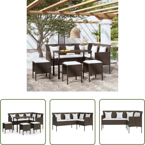 Canapé de terrasse - Ensemble de canapés en L 5pcs et coussins résine tressée marron (1/5)