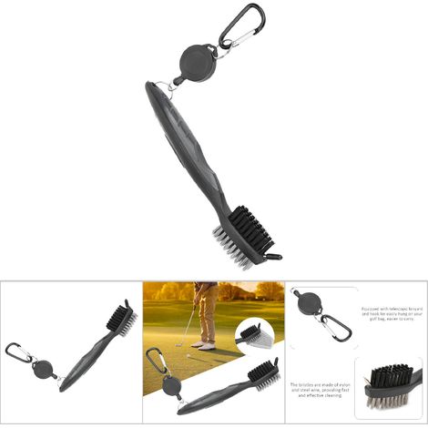 Brosse de nettoyage multifonction pour clubs de golf avec poils en nylon et acier, outil de nettoyage gris (1/5)