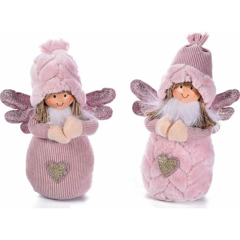 Set due angioletti Natalizi in peluche da appoggiare decorazione per vetrine negozi e casa (1/2)