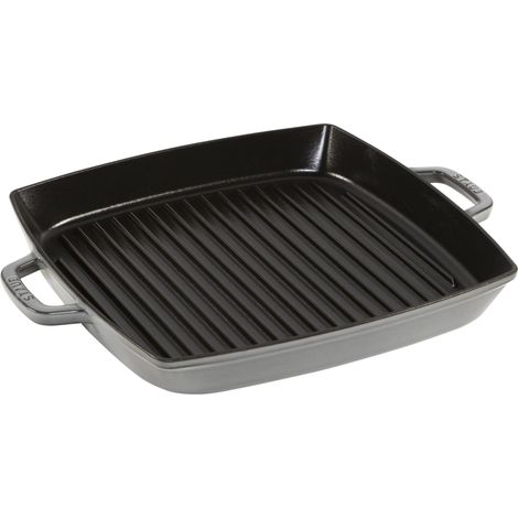 Staub Rechteckige Grillpfanne mit zwei Griffen, Grau Poêle à griller carrée avec deux poignées, couleur gris graphite, 33 cm, en fonte (1/3)