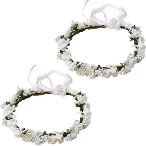 Couronne De Fleurs - Bandeau Cheveux Fleurie Pour Femme - Accessoire Festif Mariage Fête Noël - Lot De 2 (1/5)
