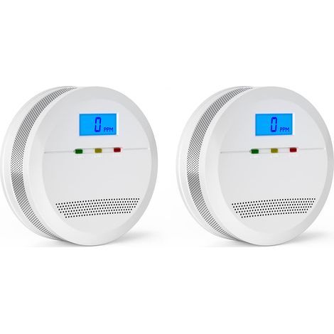Portable Carbon Monoxide Detector with LCD Display and Test Button, EN 50291 Certified CO Alarm, Replaceable Battery Carbon Monoxide Detector and LCD Display, 2 Pack (1/5)