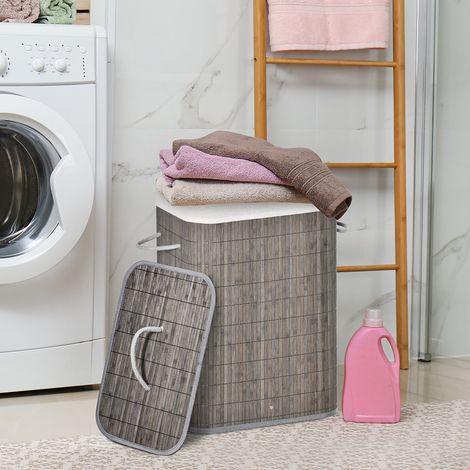 Cesto portabiancheria con manici e sacco per la biancheria lavabile, in rattan, poliestere, cotone e metallo, 43L x 32W x 61H cm, grigio (1/5)