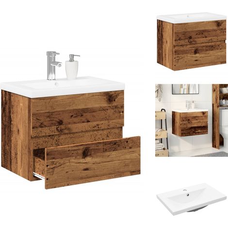 Armoire lavabo avec bassin intégré vieux bois - Meuble Avec Vasque Intégrée - Meubles Avec Vasques Intégrées - Armoire Lavabo De Salle De Bain - Meuble Lavabo (1/5)