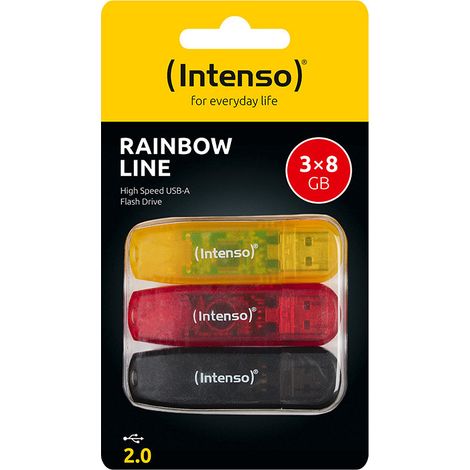 Intenso Rainbow Line Pack de 3 Memorias USB 8 GB, USB-A 2.0, colores surtidos, multipack