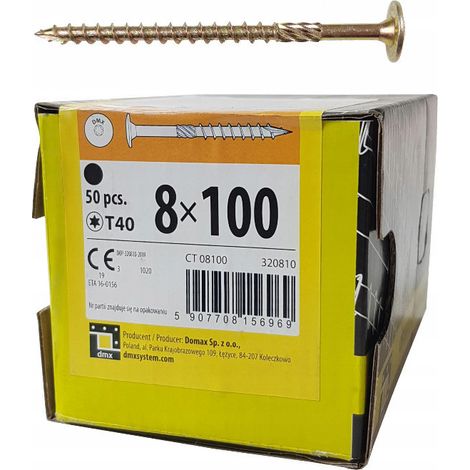Vis à bois plate 8x100 Torx - Résistantes - Idéales pour menuiserie - Haute qualité