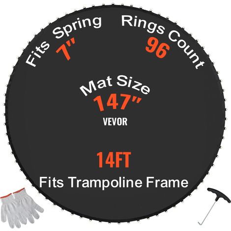 VEVOR Tapis de rechange pour trampoline, tapis de saut de remplacement universel pour trampoline rond avec cadre de 426 cm, resistant aux UV, anneaux en V durables, convient pour ressort de 17,8 cm