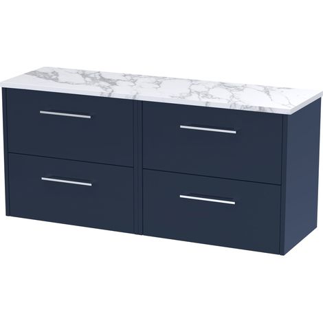Winshill Contemporary 4 Drawer Wall Hung Vanity Unit with Laminate Worktop, Dark Blue, 1200mm