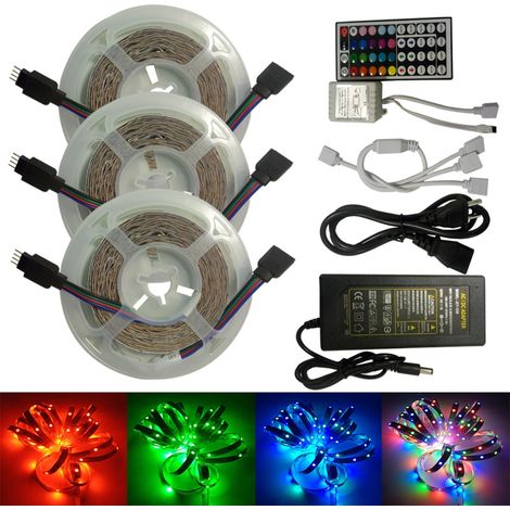 3 rouleaux de 5M Ruban LED RGB avec Télécommande 44 touches et Adaptateur - Barre Lumineuse à Changement de Couleur (1/5)