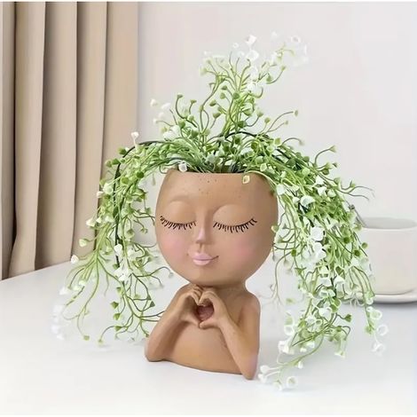 Pot de fleurs, visage de fille, plastique, 16,5 x 10 x 9 cm (1/5)