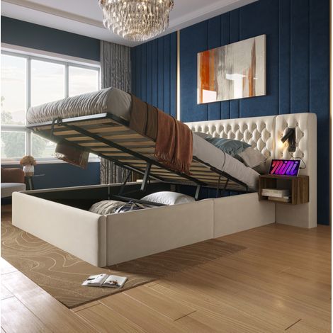 Letto matrimoniale 180x200 cm in velluto beige con contenitore, senza materasso - CHICFURN (1/5)