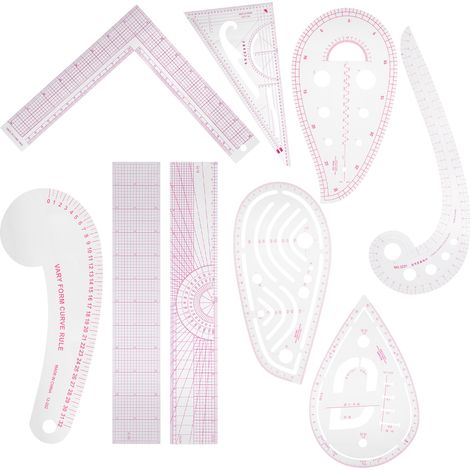 Ensemble de 9 règles multifonctions pour vêtements, gabarits de coupe, de dessin et de courbes pour la couture et le dessin de tailleur. (1/5)