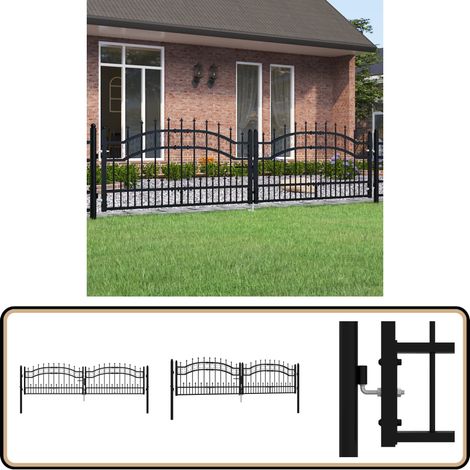 Portail et sommet de lance Noir 305x120 cm Acier enduit poudre - Portail De Cloture - Portillon - Clôture Jardin - Portail Aluminium - Portail Design (1/5)