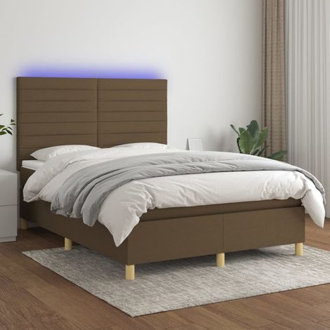 Letto a Molle Materasso e LED MarroneScuro 140x190cm in Tessuto vidaXL (1/5)
