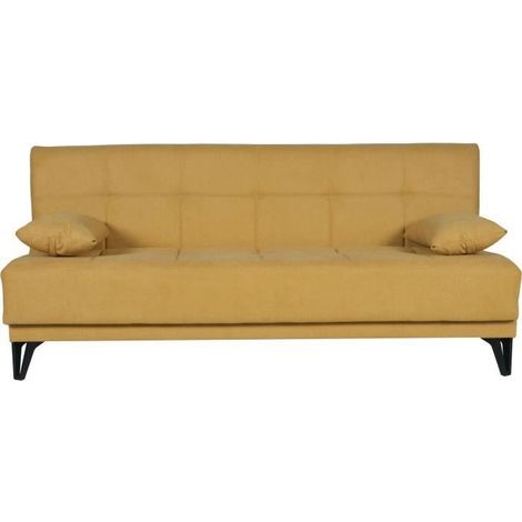 Banquette convertible 3 places - LIMRA - Tissu moutarde - 2 coussins - Coffre de rangement - 190 x 87 x 87 cm (1/5)