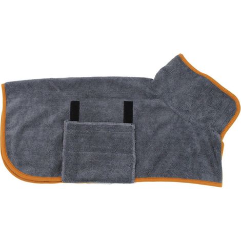 Schnelltrocknender, extrem saugfähiger Hundebademantel/Handtuch mit verstellbarem Kragen und Taillenbund – Größe L (1/5)