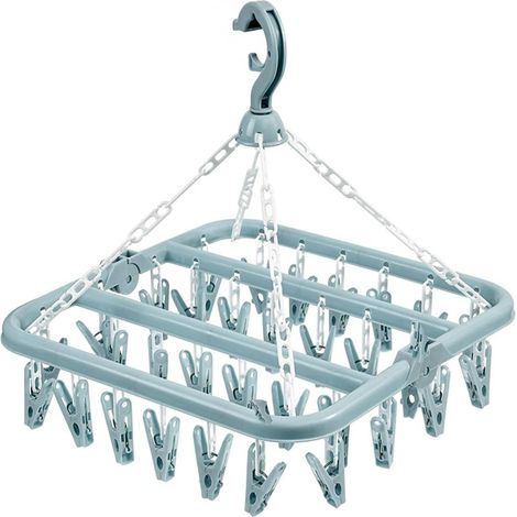 Foldable Hanging Sock Drying Rack with 32 Clips for Socks, Underwear, Clothes, Towels (1/5)