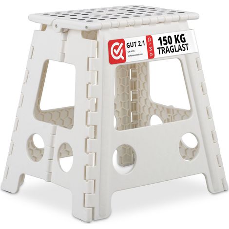 Set of 2 Relaxdays Folding Stools XL, Portable, Large Bathroom Step Stool, For up to 120 kg, Plastic, 39.5 cm, White