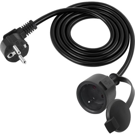 Rallonge Electrique Shucko 90 Degrés Extérieur, Rallonge Courte de Sécurité Noir pour Maison, Jardin, Chantier (1.5m) (1/5)