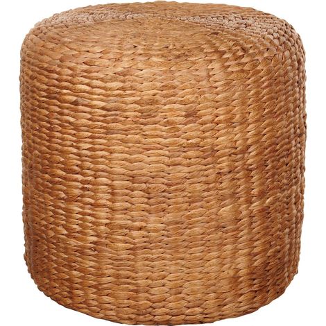 Pouf tondo Boho intrecciato a mano in giacinto d'acqua 40 cm chiaro Bichir (1/5)