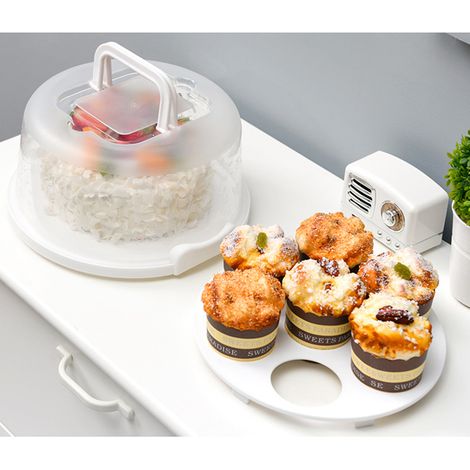 Présentoir à gâteaux avec couvercle, plateau de service à desserts avec poignée, support à cupcakes, présentoir à tartes avec base (1/5)