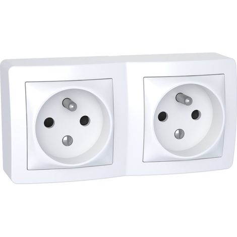 Schneider Electric – Prise double 2P+T blanc polaire – Prise de courant complète – Mode de pose encastré – Indice de protection IP44 – 16A 250V