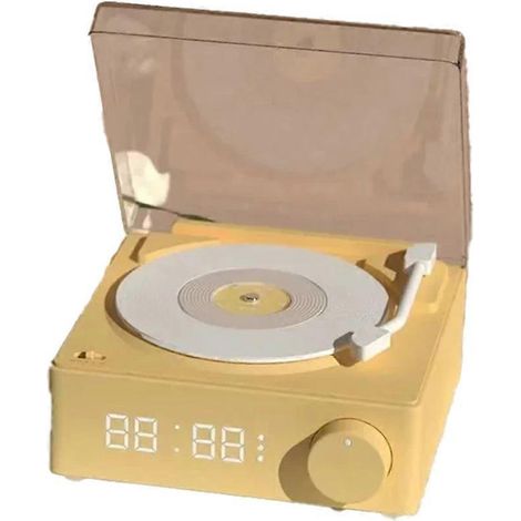 Retro Vinyle sans Fil Enceinte Bluetooth Horloge Petit Lecteur de Disques Portable Audio Maison Intelligent Stéréo Jaune (1/5)